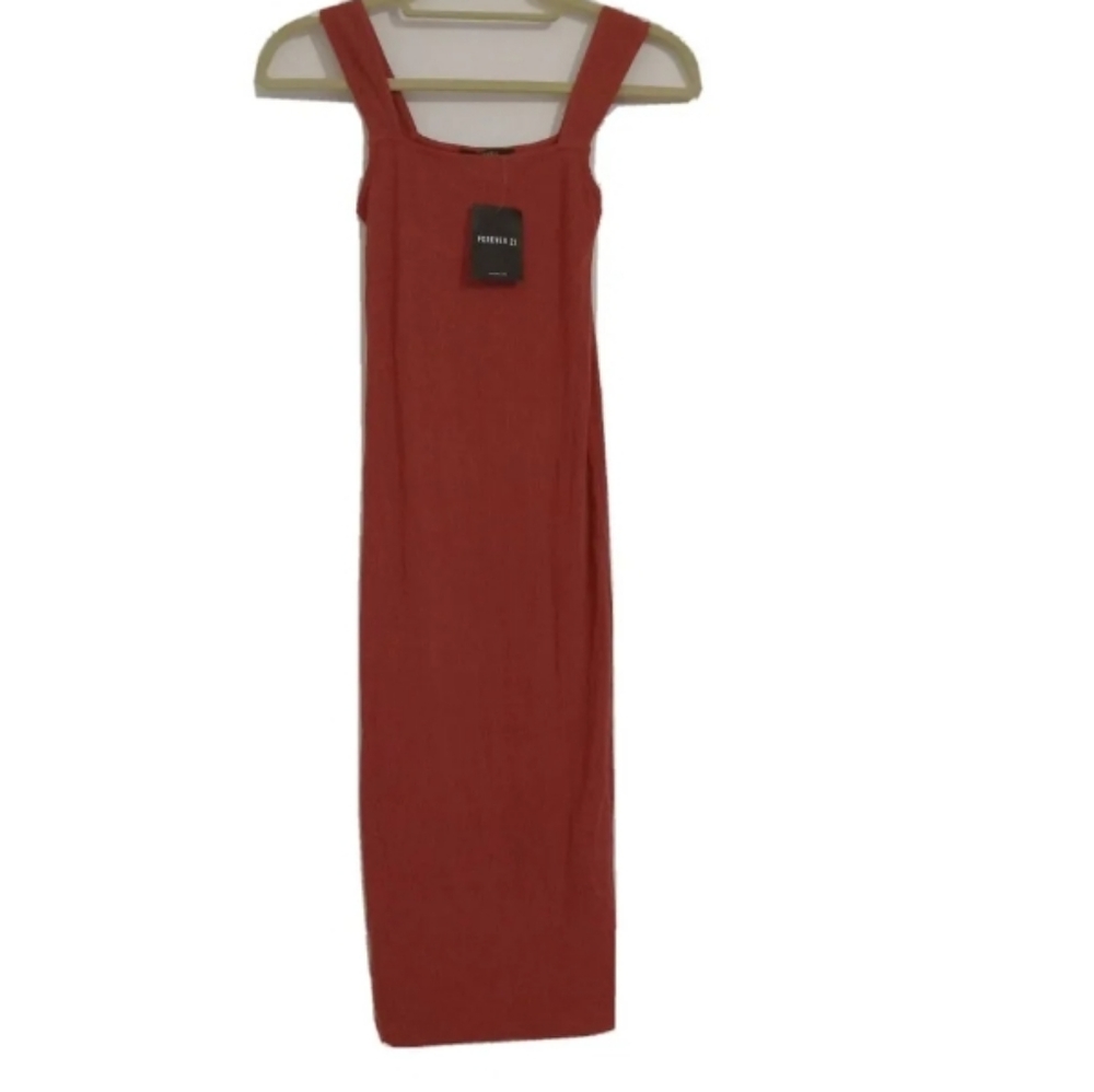 Forever 21 Ribbed Midi Bodycon Y2K Apricot Dress